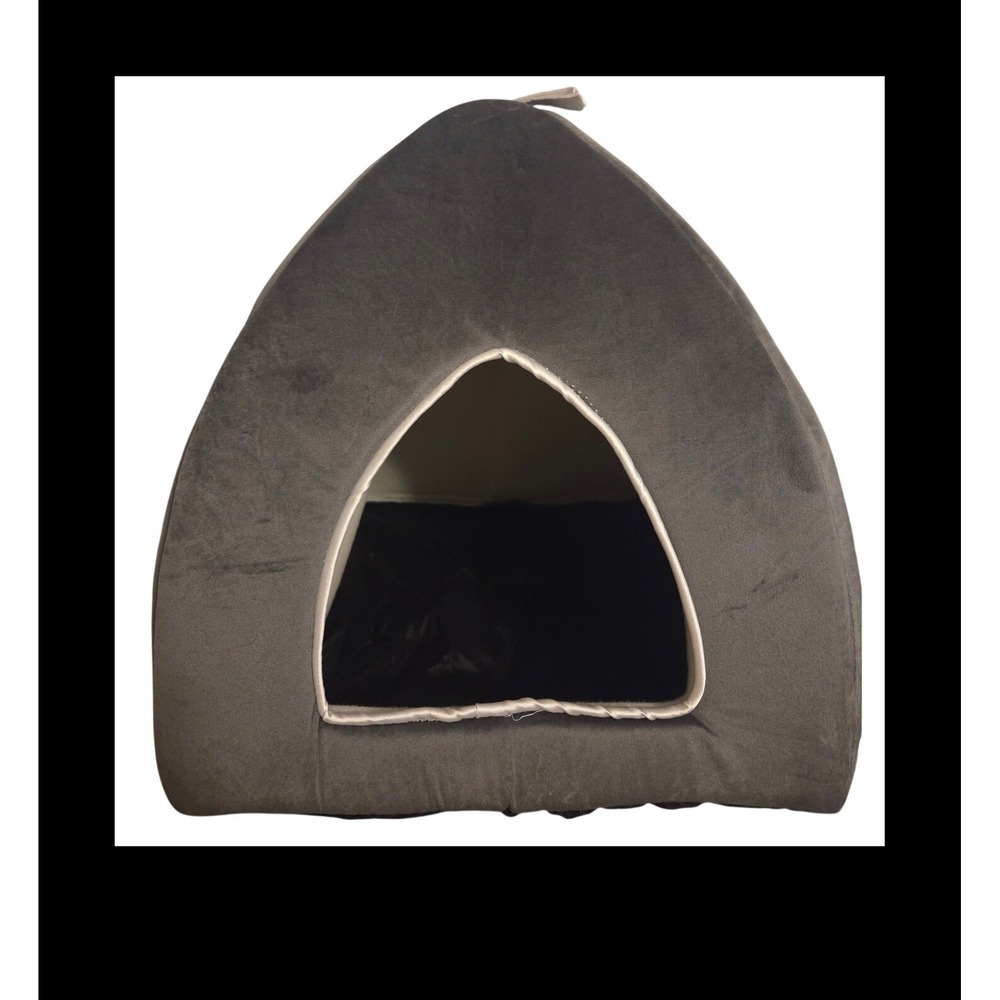 LBIEFDE Grey Pet Tent Bed for Small Cats and Dogs Soft Cave with Cushion 15x15